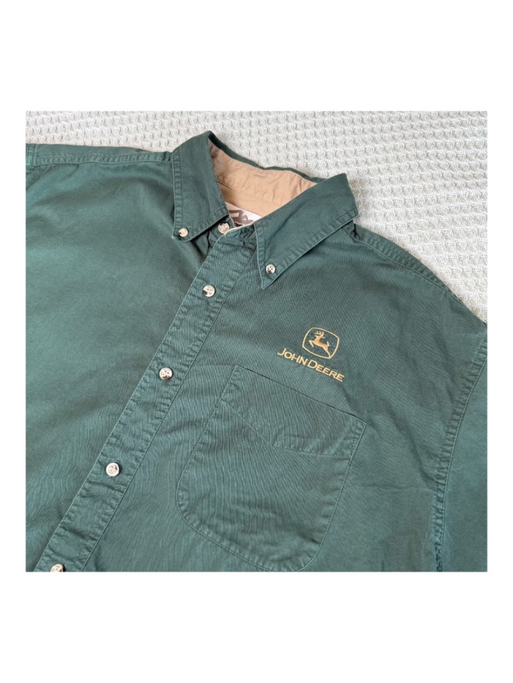 Tri-Mountain John Deere SS Button Down Shirt Mens XL Forest Green Embroidered